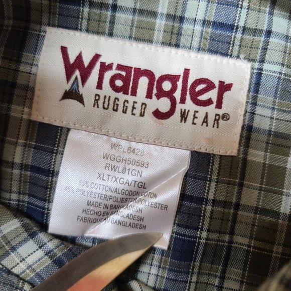 Wrangler Rugged Wear Mens XL Brown Stripe Plaid Long Sleeve Button Up Shirt - Picture 10 of 11